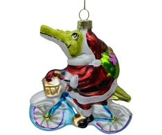 Kalėdinis papuošalas JOY CROCODILE BIKE 11.7cm, stiklas