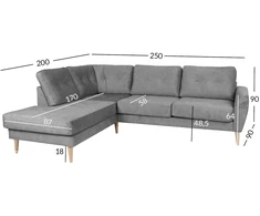 Home4You Kampinė sofa HEIVI LC, pilkas aksomas