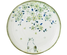Lova Lėkštė „HIDAMARI“, D 21,6 x H 2,5 cm, su katinu ir sakurų žiedais