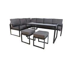 Lauko baldų komplektas Sodo baldų komplektas LEIPZIG stalas, kampinė sofa, 2 pufai