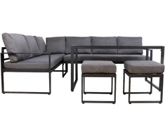Lauko baldų komplektas Sodo baldų komplektas LEIPZIG stalas, kampinė sofa, 2 pufai