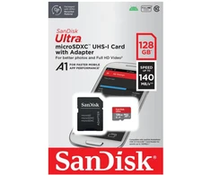 SanDisk Ultra Micro SDXC atminties kortelė 128GB Android 140MB/s A1 UHS-I + adapteris