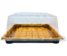 Plastikinis padėklas su dangčiu 1vnt užkandžiams 18 x 18 x 9,5 cm