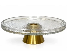 Stiklinė serviravimo lėkštė ant kojelės 32 cm