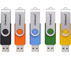 Mėlyna Intenso Office Line Multipack 16 GB, USB-Stick - 5 USB-A 3.2 USB-Sticks in yellow, žalias, juodas, mėlynas + oranžinis