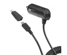 DParts Automobilio įkrovimo laidas Nano Connect Micro/USB 1A juodas su MiniUSB adapteriu