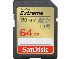 Atminties kortelė SanDisk 64GB Extreme SDXC Speicherkarte, 170MB/s &amp; 80MB/s Lese/Schreibgeschwindigkeit, UHS-I, Class 10, U3, V30