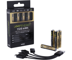 Atminties kortelė VERICO LoopEnergy 4-Pack AAA PRO - Wiederaufladbare USB-C Batterie AA 1,5V 1125mWh (750mAh) Li-Ion, USB-C, 4er Pack AA, 1 Kabelis USB -A auf 4 x USB-C