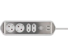 Brennenstuhl estilo kampinė maitinimo juosta 4 krypčių 2x apsauginių kontaktų lizdai, 2x Euro lizdai, įskaitant USB įkrovimo funkciją