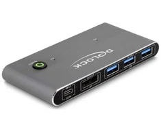 „Delock“ „DisplayPort KVM“ jungiklis, 8K, 30 Hz, su USB, 5 Gbps