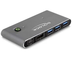 „Delock“ „DisplayPort KVM“ jungiklis, 8K, 30 Hz, su USB, 5 Gbps