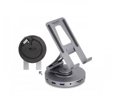 Delock HUB USB planšetinių kompiuterių ir nešiojamųjų kompiuterių prijungimo stotelė 4K su integruotu laikikliu - HDMI / USB / Hub / SD / Micro SD / PD 3.0 - 360 laipsnių pasukamas