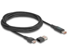 Delock USB 2.0 Schnellladekabel USB Type-C™ + USB Typ-A Stecker zu USB Type-C™ Stecker PD 3.1 140 W mit Leistungsanzeige 1,20 m