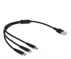„Delock“ USB įkrovimo laidas „3 viename“, skirtas „Lightning“ / „MicroUSB“ / „Type-C“, 30 cm juodas