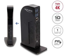 Delock USB Type-C™ trigubo ekrano prijungimo stotelė su DisplayLink® 4K / USB šakotuvas / LAN / SD / garsas / PD 96 W