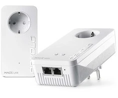 Maršrutizatorius Zebra „devolo Magic 2 WiFi 6 Powerline“ pradinis rinkinys: 1 x „devolo Magic 2 WiFi 6“ adapteris, 1 x „devolo Magic 2 LAN“ adapteris