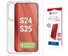 „Samsung Galaxy S25/S24“ tikras ekrano stiklas + dėklas, pagamintas iš „Displex“ skaidraus