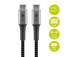 Goobay USB-C į USB-C su metalinėmis jungtimis, pilka, 0,5m