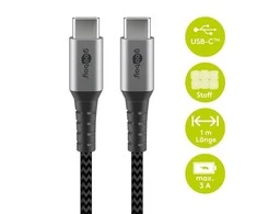 Goobay | Tekstilinis USB-C į USB-C laidas su metaliniais kištukais | 49302 | USB-C į USB-C USB-C kištukas | USB-C vyr