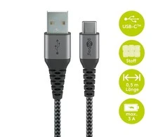Goobay USB-C į USB-A su metalinėmis jungtimis, pilka, 0,5m