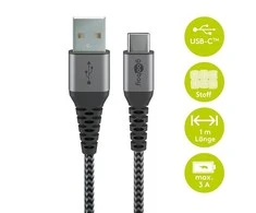 Goobay | USB-C į USB-A tekstilinis kabelis su metaliniais kištukais | 49296 | USB-C į USB-A