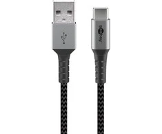 Goobay USB-C į USB-A su metalinėmis jungtimis, pilka, 0,5m