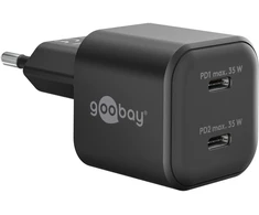 Goobay Dvigubas USB-C™ PD GaN Nano greitasis įkroviklis (35 W), juodas – juodos spalvos versija