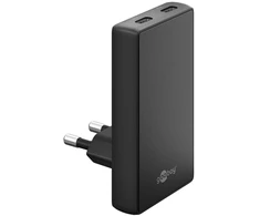 Įkroviklis Goobay dvigubas USB-C PD GaN 90 plokščias greitas įkroviklis (45 W), juodas