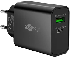 Goobay Dvigubas USB-C™ PD GaN greitasis įkroviklis (30 W), juodas – juodos spalvos versija