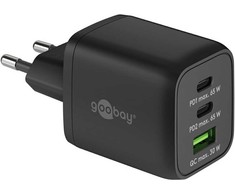 „Goobay 64753“ 65 W USB-C PD GaN daugiaportinis greitasis įkroviklis, Nano, Juodas
