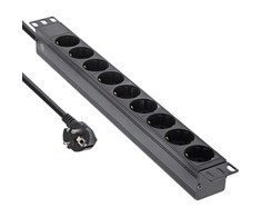 „InLine 19“ lizdų juosta, 9 kontaktų įžeminimo kontaktas, be jungiklio, 2 m, juoda, 9 kintamosios srovės lizdai, C4 jungtis, 3680 W, 1,5 mm², C4 jungtis, juoda