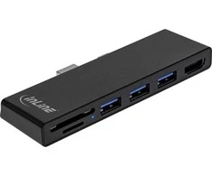 „InLine MultiHub“, „Surface Pro 4/5/6“, 3 prievadų USB 3.2 tipo A lizdas HDMI 4K, kortelių skaitytuvas, juodas