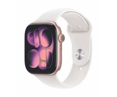 Išmanusis laikrodis Apple „Watch Series 11 GPS“, 46 mm, rožinio aukso spalvos aliuminio korpusas su šviesiai melsvu sportiniu dirželiu – S/M