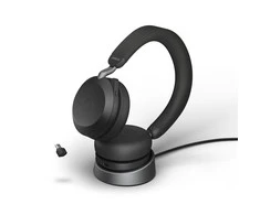 JABRA Evolve2 75 Ausinės on-ear Bluetooth belaidės aktyvus triukšmo slopinimas USB-C noise isolating juodas su charging stand MS Te