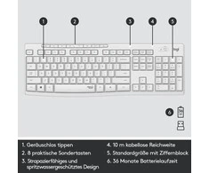 Tyli belaidė Klaviatūra su pele Logitech MK295, DE išdėstymas, Balta