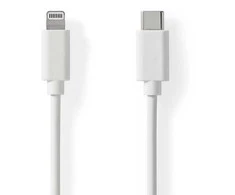 Nedis Lightning Kabelis- USB 2.0 | Apple Lightning 8-Pin | USB-C™ Stecker | 480 Mbps | Vernickelt | 1.00 m | Rund | PVC | Weiss | Label