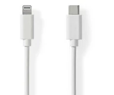 Nedis Lightning Kabelis- USB 2.0 | Apple Lightning 8-Pin | USB-C™ Stecker | 480 Mbps | Vernickelt | 1.00 m | Rund | PVC | Weiss | Label