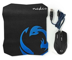 Nedis Pelė žaidimams &amp; Pelė kilimėlis Set 130 mm 244 mm DPI: 800 / 1200 / 1600 dpi Einstellbar DPI Anzahl Knöpfe: 6 Rechtshändig