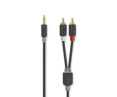 Nedis stereo garso kabelis | 3,5 mm kištukas | 2x RCA kištukas, padengtas auksu | 1,00 m | apvalus | Antracitas | Pakuotė su peržiūros langeliu