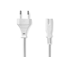 Nedis Stromkabel - Euro Männlich | IEC-320-C7 | 3.00 m Gerade | Gerade | Vernickelt | Flach | PVC | Weiss | Label