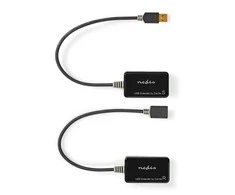 Nedis USB ilgintuvas | USB1.1 | 1x RJ45 moteriška | 1x USB-A lizdas | 1x USB-A kištukas | 1x RJ45 moteriška | 50 metrų | 12Mbps | paauksuotas | apvalus | PVC | juodas