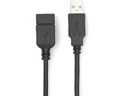 Nedis USB-Kabelis | USB 2.0 | USB-A Stecker | USB-A Buchse - 480 Mbps | Vernickelt | 2.00 m | Rund | PVC | Juodas | Box