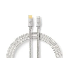Nedis USB laidas | USB 2.0 | Apple Lightning 8 pin | USB-C™ jungtis | 480Mbps | Paauksuotas | 1,00 m | apvalus | Pintas / nailonas | aliuminis / sidabras |