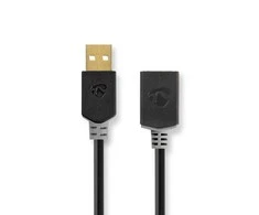 Nedis USB laidas | USB 2.0 | USB-A vyrelis | USB-A lizdas | 480Mbps | Paauksuotas | 2,00m | apvalus | PVC | Antracitas | Pakuotė su peržiūros langeliu