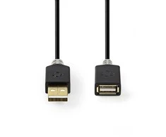 Nedis USB laidas | USB 2.0 | USB-A vyrelis | USB-A lizdas | 480Mbps | Paauksuotas | 2,00m | apvalus | PVC | Antracitas | Pakuotė su peržiūros langeliu