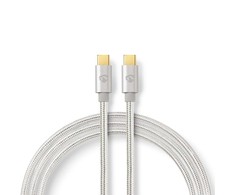 Nedis USB laidas| USB 2.0 | USB-C™ jungtis | USB-C™ jungtis |100 W 480 Mbps | Paauksuotas | 2,00m | apvalus | Pintas / nailonas | sidabras | Pakuotė su S