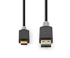 Nedis USB laidas | USB 3.2 Gen 1 | USB-A vyrelis | USB-C™ jungtis | 5 Gbps | Paauksuotas | 1,00 m | apvalus | PVC | Antracitas | Pakuotė su peržiūros langeliu