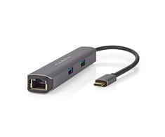 Nedis USB Multi-Port-Adapteris USB 3.2 Gen1 6-in-1 - USB-C™ Stecker, HDMI™ Ausgang, RJ45 Buchse, 2x USB-A Buchse, 2x USB-C™, 5 Gbps, grau