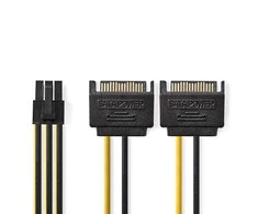 Nedis vidaus maitinimo kabeliai | 2x SATA 15 kontaktų jungtis | PCI Express lizdas | Paauksuotas | 0,20 m | apvalus | PVC | Geltona / Juoda | plastikinis maišelis