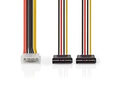 Nedis vidaus maitinimo kabeliai | Molex jungtis | 2x SATA 15 kontaktų lizdas | Paauksuotas | 0,15 m | apvalus | PVC | Įvairiaspalvis | vokas